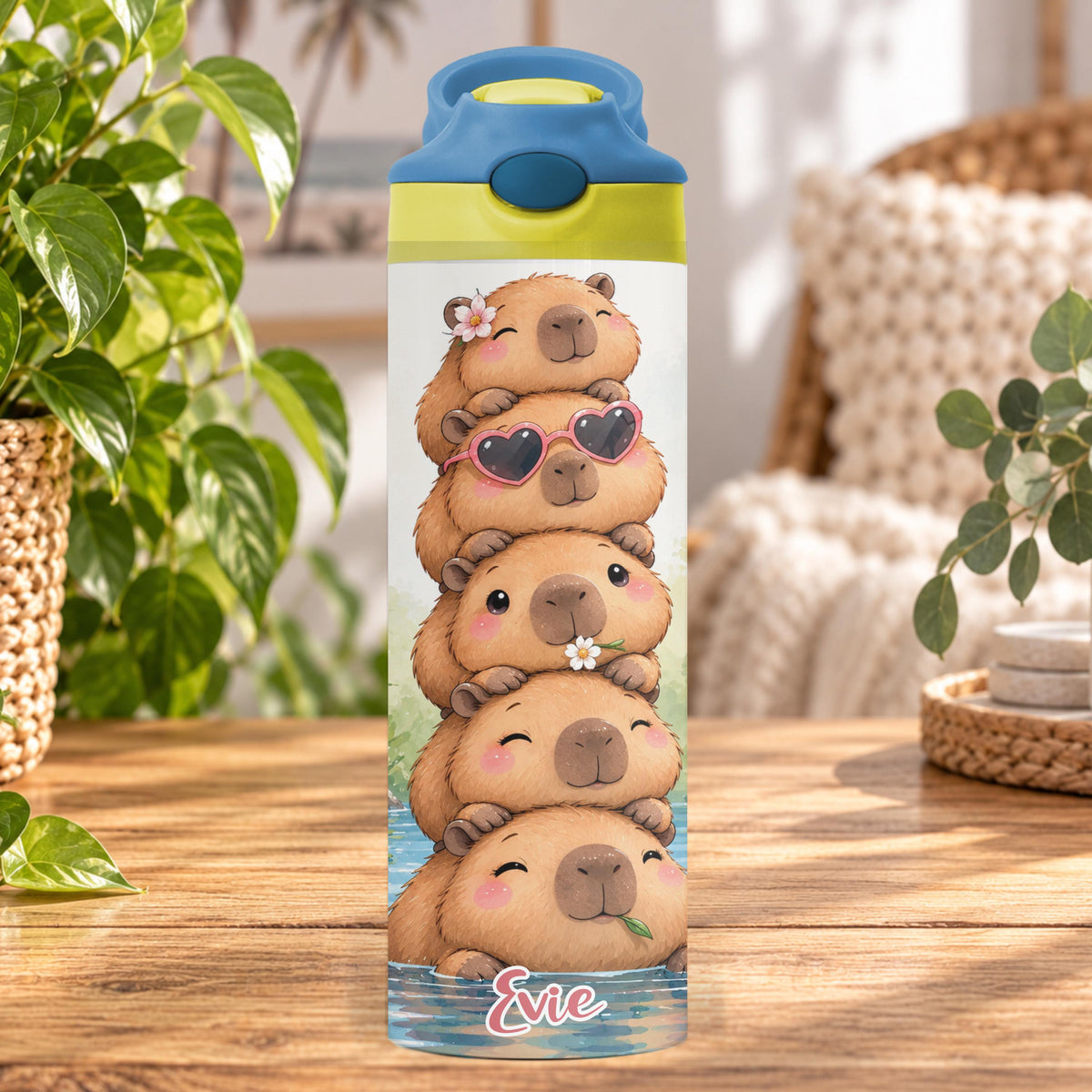 Personalised Capybara Water Bottle, Insulated Kids Drink Bottle, Cute Capybara Gift, Custom Name Stainless Steel Bottle, 20oz 24oz