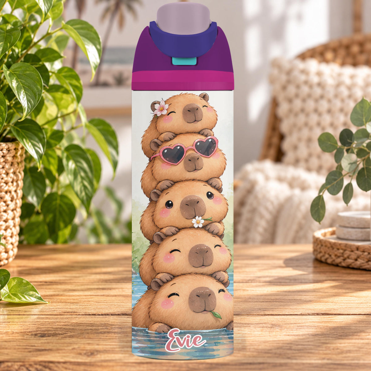 Personalised Capybara Water Bottle, Insulated Kids Drink Bottle, Cute Capybara Gift, Custom Name Stainless Steel Bottle, 20oz 24oz
