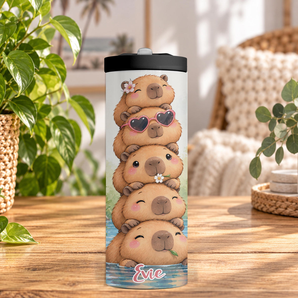 Personalised Capybara Water Bottle, Insulated Kids Drink Bottle, Cute Capybara Gift, Custom Name Stainless Steel Bottle, 20oz 24oz