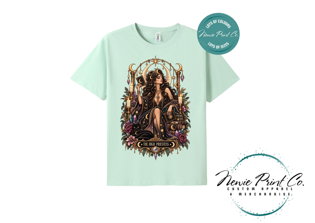 High Priestess Tarot T-Shirt, Witchy Graphic Tee, Gothic Celestial Shirt, Dark Academia Clothing, Mystical Gift for Her