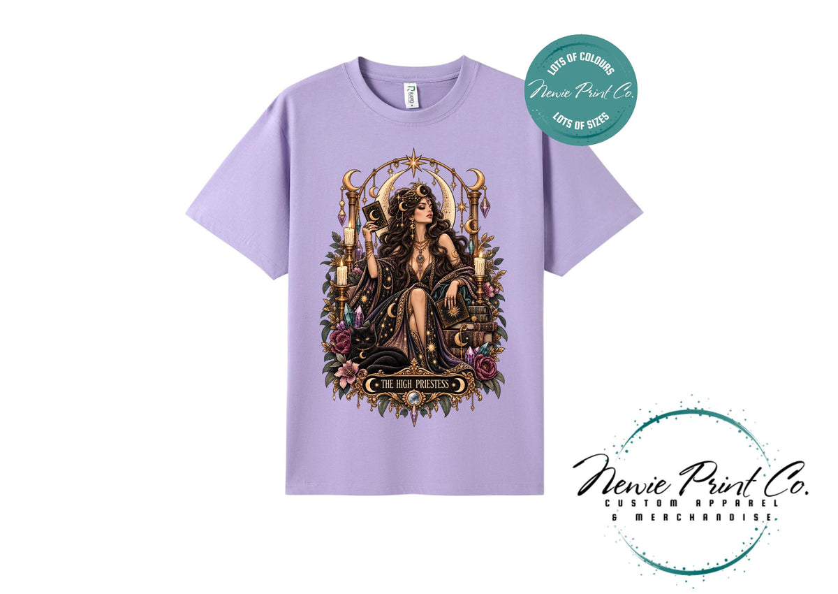High Priestess Tarot T-Shirt, Witchy Graphic Tee, Gothic Celestial Shirt, Dark Academia Clothing, Mystical Gift for Her