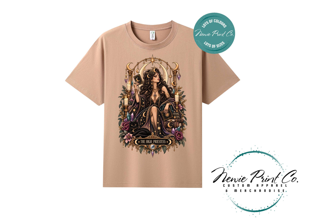 High Priestess Tarot T-Shirt, Witchy Graphic Tee, Gothic Celestial Shirt, Dark Academia Clothing, Mystical Gift for Her