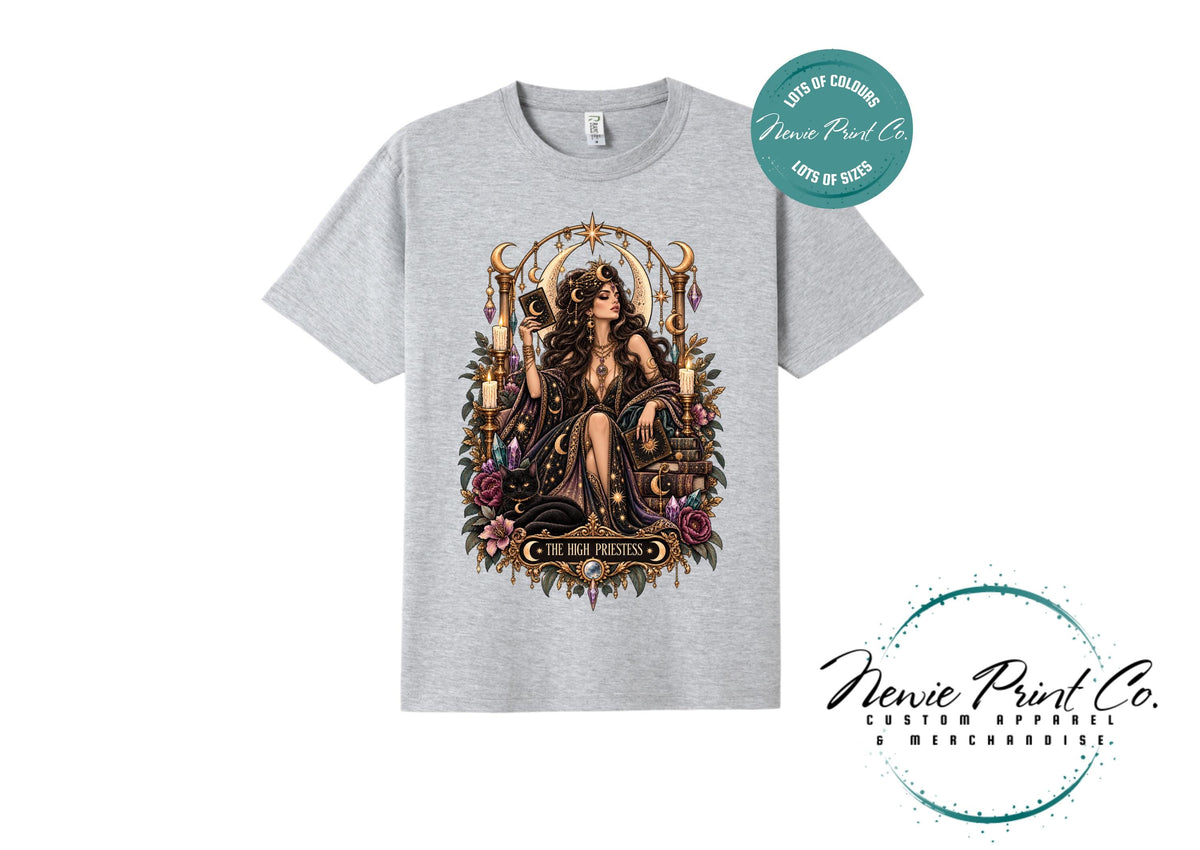 High Priestess Tarot T-Shirt, Witchy Graphic Tee, Gothic Celestial Shirt, Dark Academia Clothing, Mystical Gift for Her