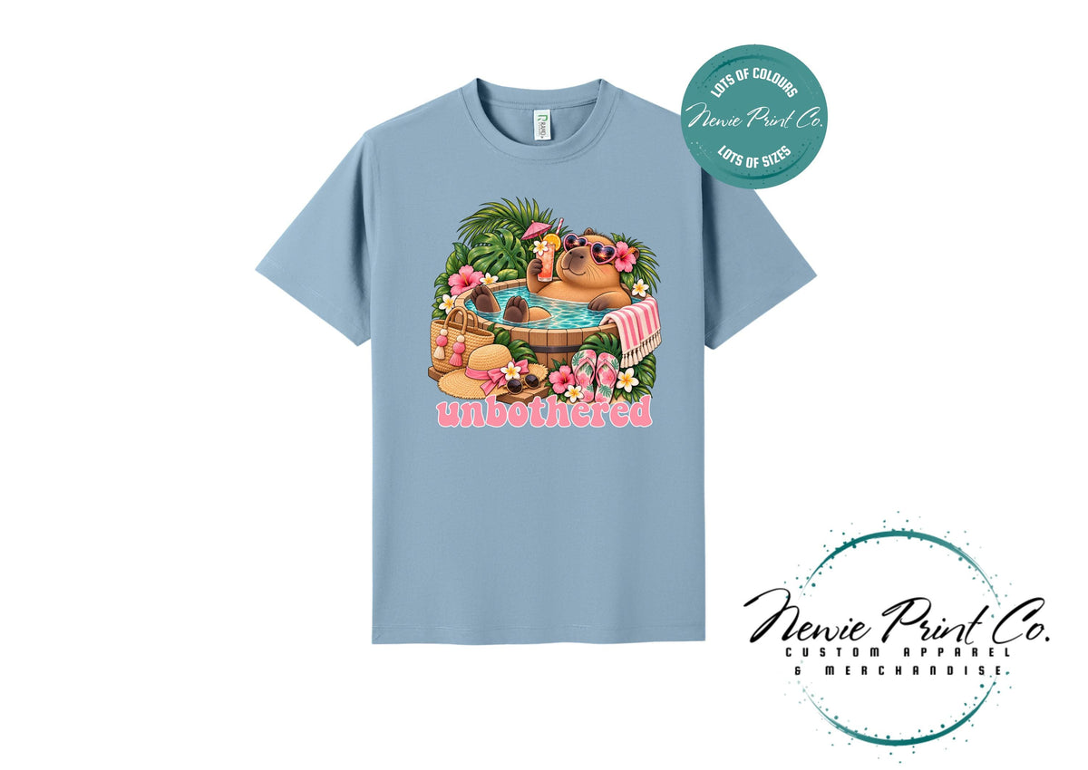Capybara Unbothered T-Shirt, Funny Capybara Graphic Tee, Summer Pool Shirt, Cute Animal Lover Gift, Tropical Holiday Tee, Multiple Colours