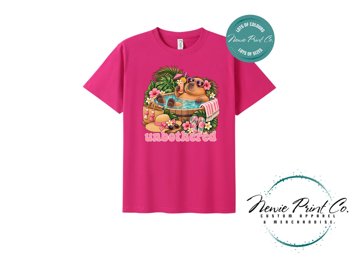 Capybara Unbothered T-Shirt, Funny Capybara Graphic Tee, Summer Pool Shirt, Cute Animal Lover Gift, Tropical Holiday Tee, Multiple Colours