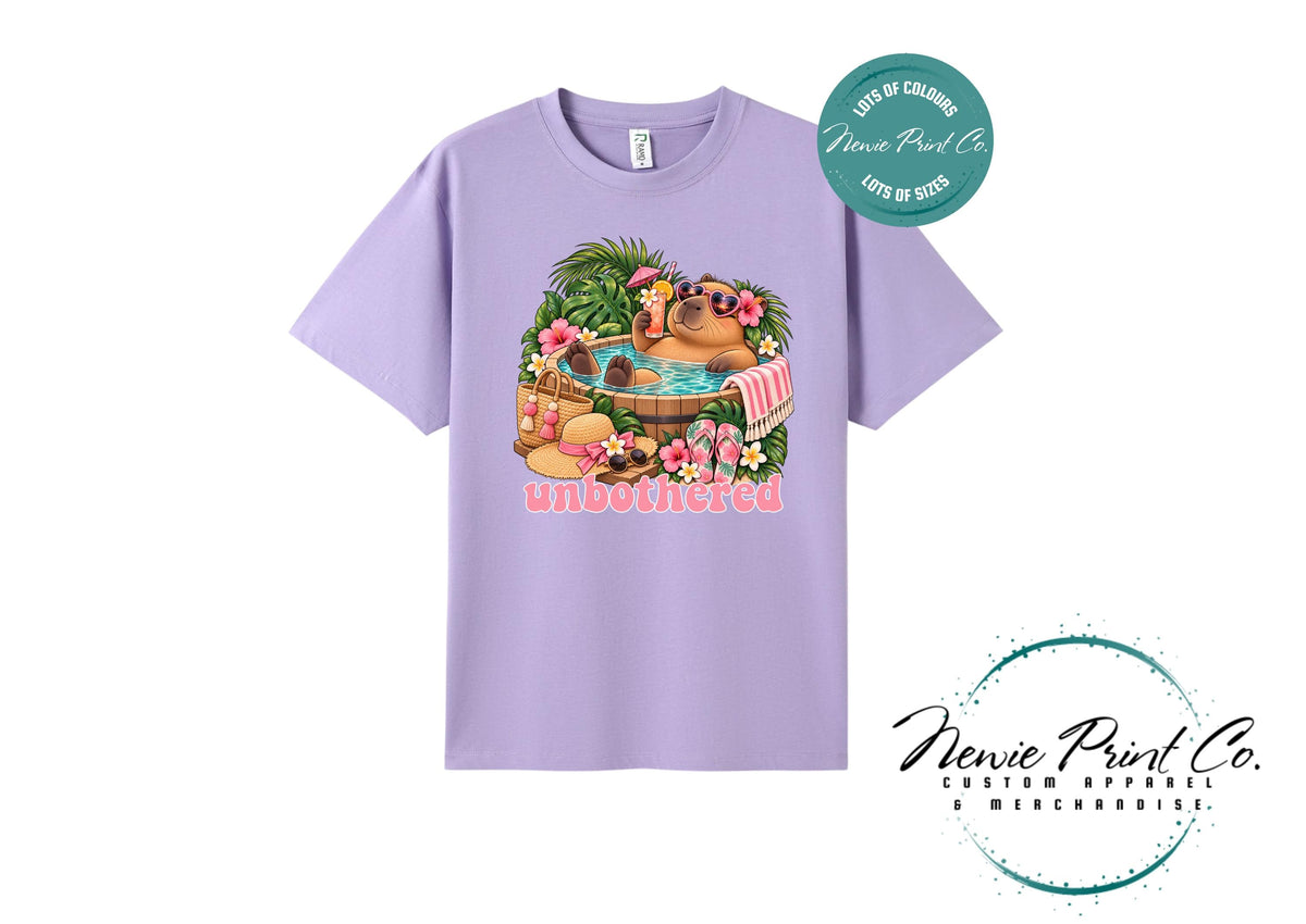 Capybara Unbothered T-Shirt, Funny Capybara Graphic Tee, Summer Pool Shirt, Cute Animal Lover Gift, Tropical Holiday Tee, Multiple Colours