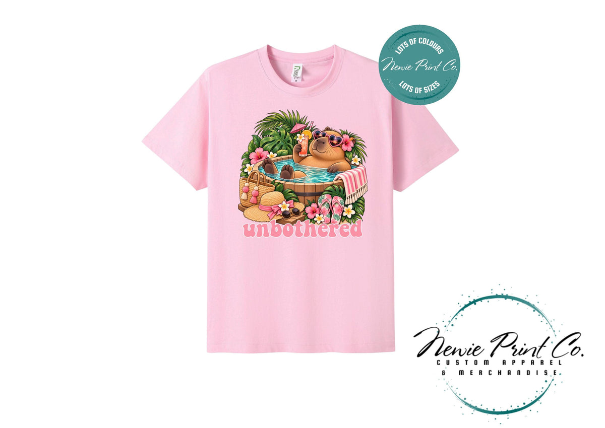 Capybara Unbothered T-Shirt, Funny Capybara Graphic Tee, Summer Pool Shirt, Cute Animal Lover Gift, Tropical Holiday Tee, Multiple Colours