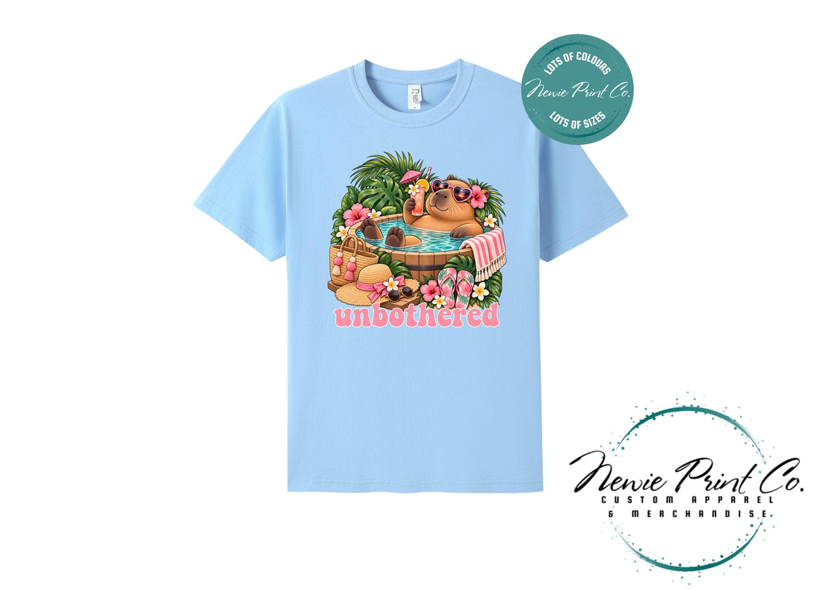 Capybara Unbothered T-Shirt, Funny Capybara Graphic Tee, Summer Pool Shirt, Cute Animal Lover Gift, Tropical Holiday Tee, Multiple Colours