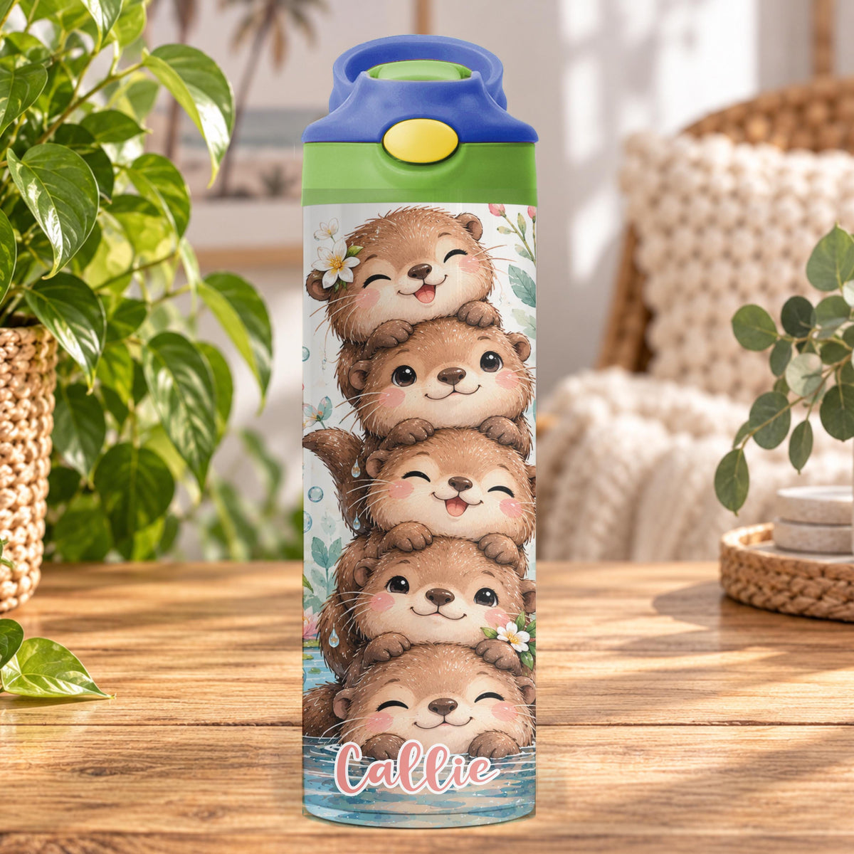 Personalised Otter Water Bottle, Insulated Kids Drink Bottle, Cute Otter Gift, Custom Name Stainless Steel Bottle, 20oz 24oz