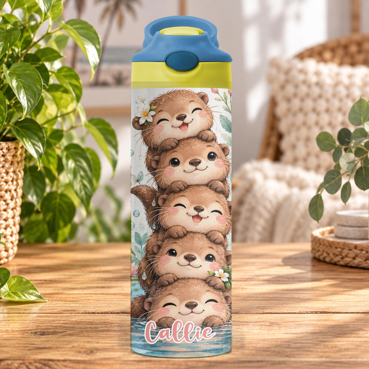 Personalised Otter Water Bottle, Insulated Kids Drink Bottle, Cute Otter Gift, Custom Name Stainless Steel Bottle, 20oz 24oz