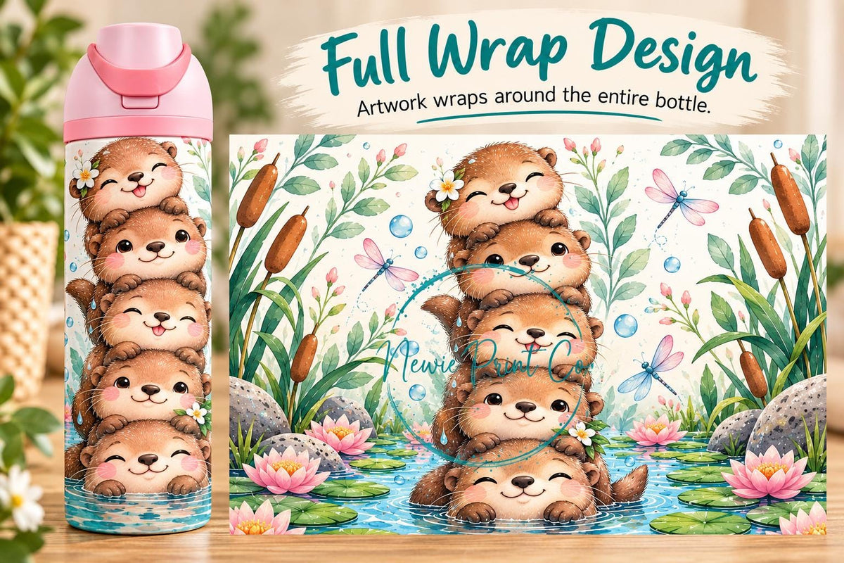 Personalised Otter Water Bottle, Insulated Kids Drink Bottle, Cute Otter Gift, Custom Name Stainless Steel Bottle, 20oz 24oz