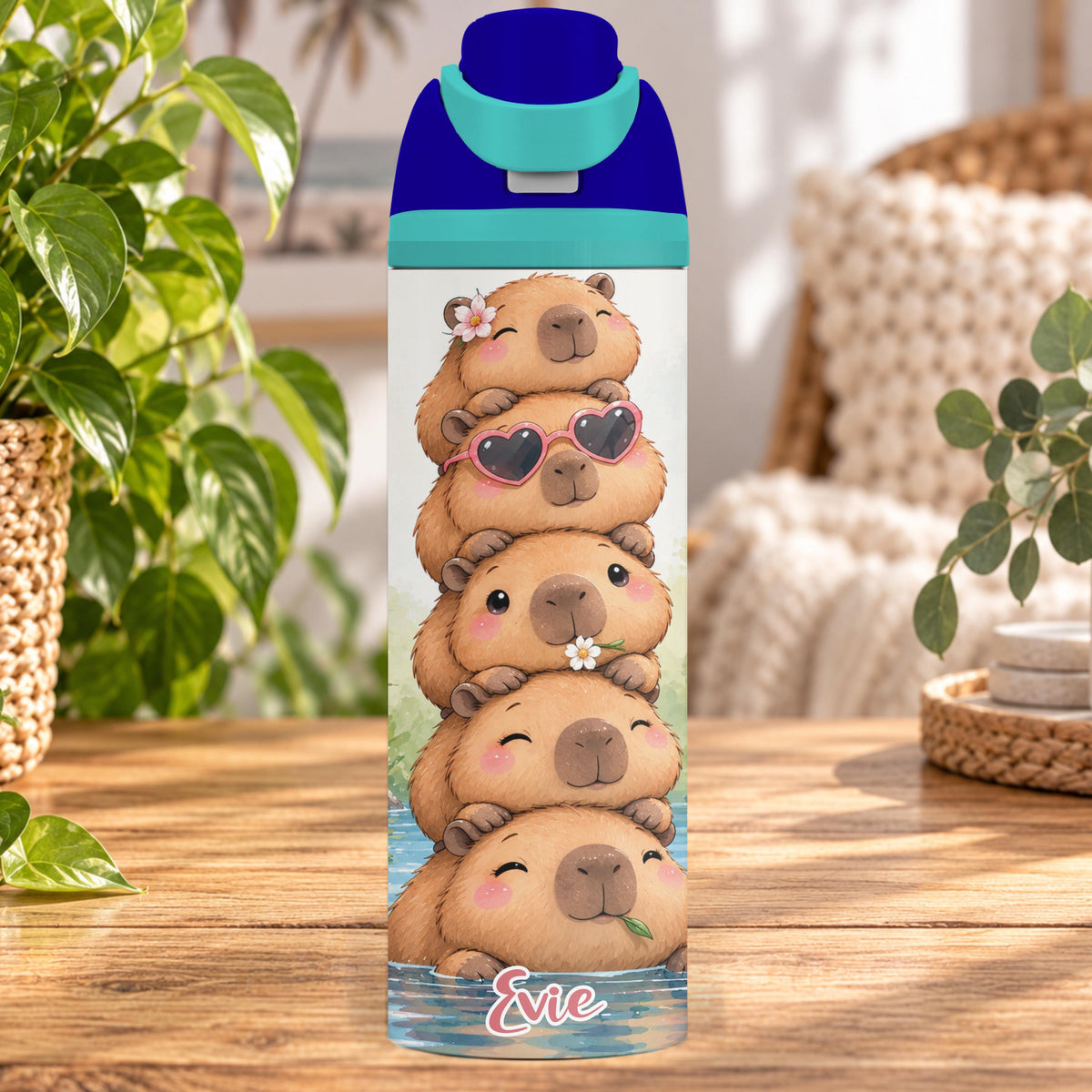 Personalised Capybara Water Bottle, Insulated Kids Drink Bottle, Cute Capybara Gift, Custom Name Stainless Steel Bottle, 20oz 24oz