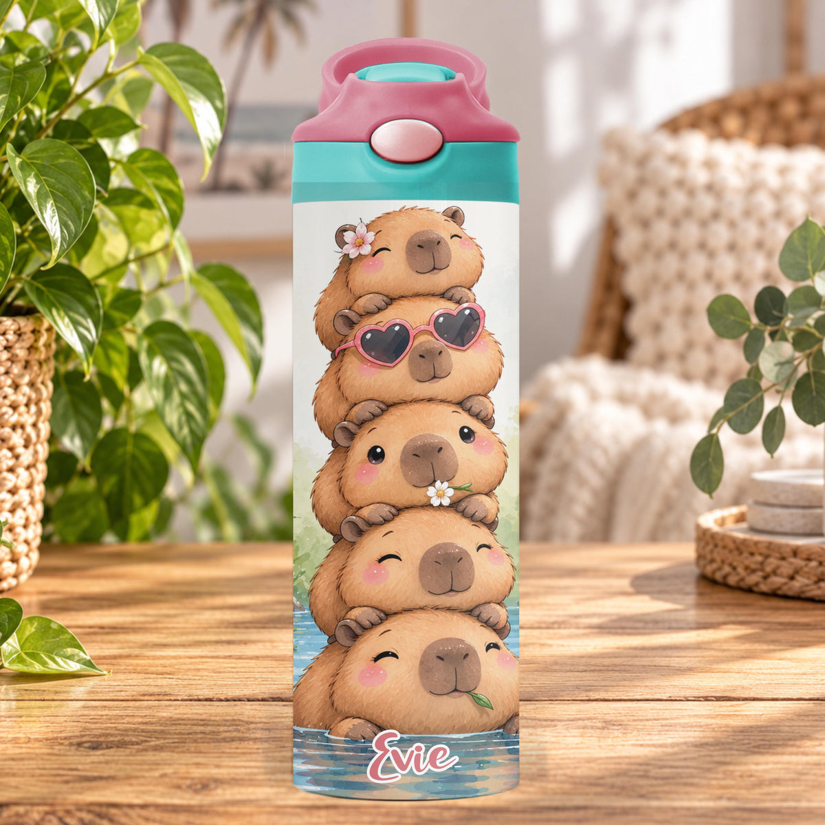 Personalised Capybara Water Bottle, Insulated Kids Drink Bottle, Cute Capybara Gift, Custom Name Stainless Steel Bottle, 20oz 24oz