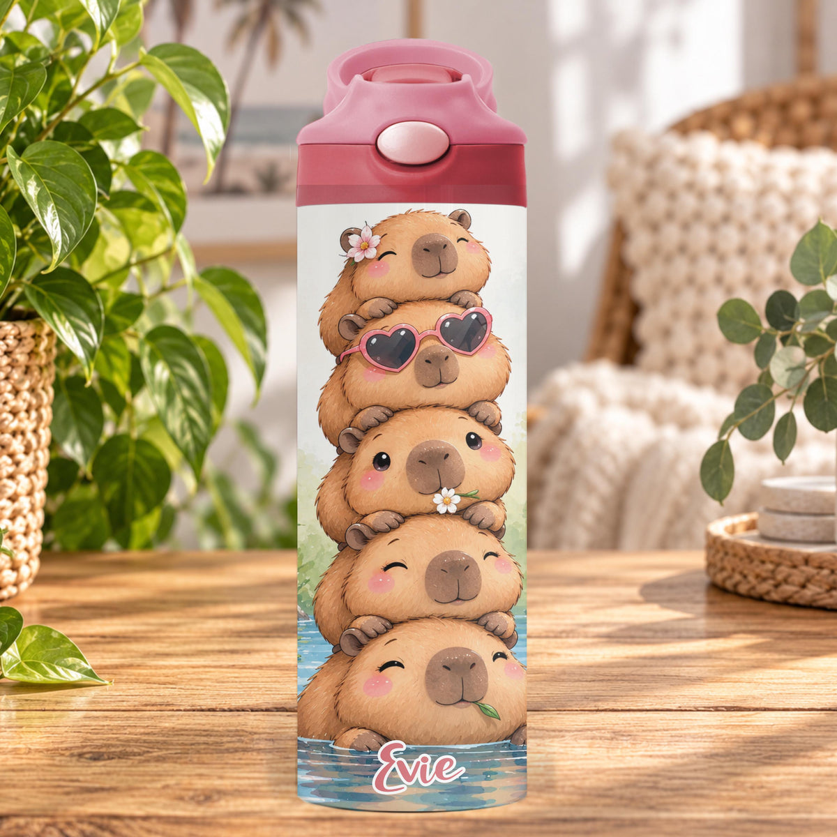 Personalised Capybara Water Bottle, Insulated Kids Drink Bottle, Cute Capybara Gift, Custom Name Stainless Steel Bottle, 20oz 24oz