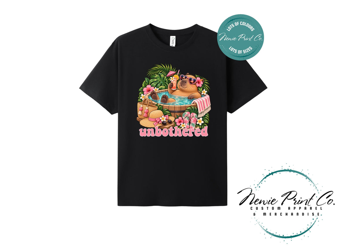 Capybara Unbothered T-Shirt, Funny Capybara Graphic Tee, Summer Pool Shirt, Cute Animal Lover Gift, Tropical Holiday Tee, Multiple Colours