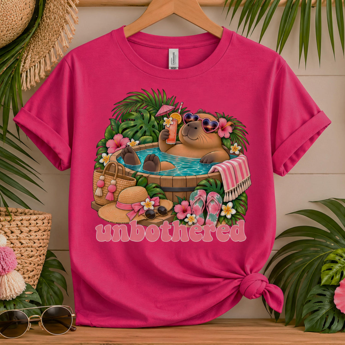 Capybara Unbothered T-Shirt, Funny Capybara Graphic Tee, Summer Pool Shirt, Cute Animal Lover Gift, Tropical Holiday Tee, Multiple Colours