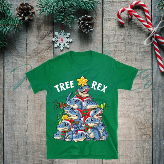 Newie Print Co. Tree Rex Stack Christmas Tshirt for adults or kids