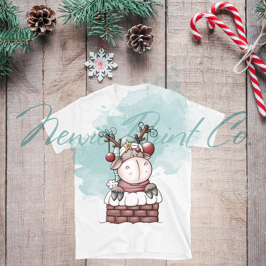 Reindeer in Chimney - Christmas T-shirt